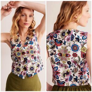 BODEN Tailored Linen Waistcoat Floral Vest Size 2